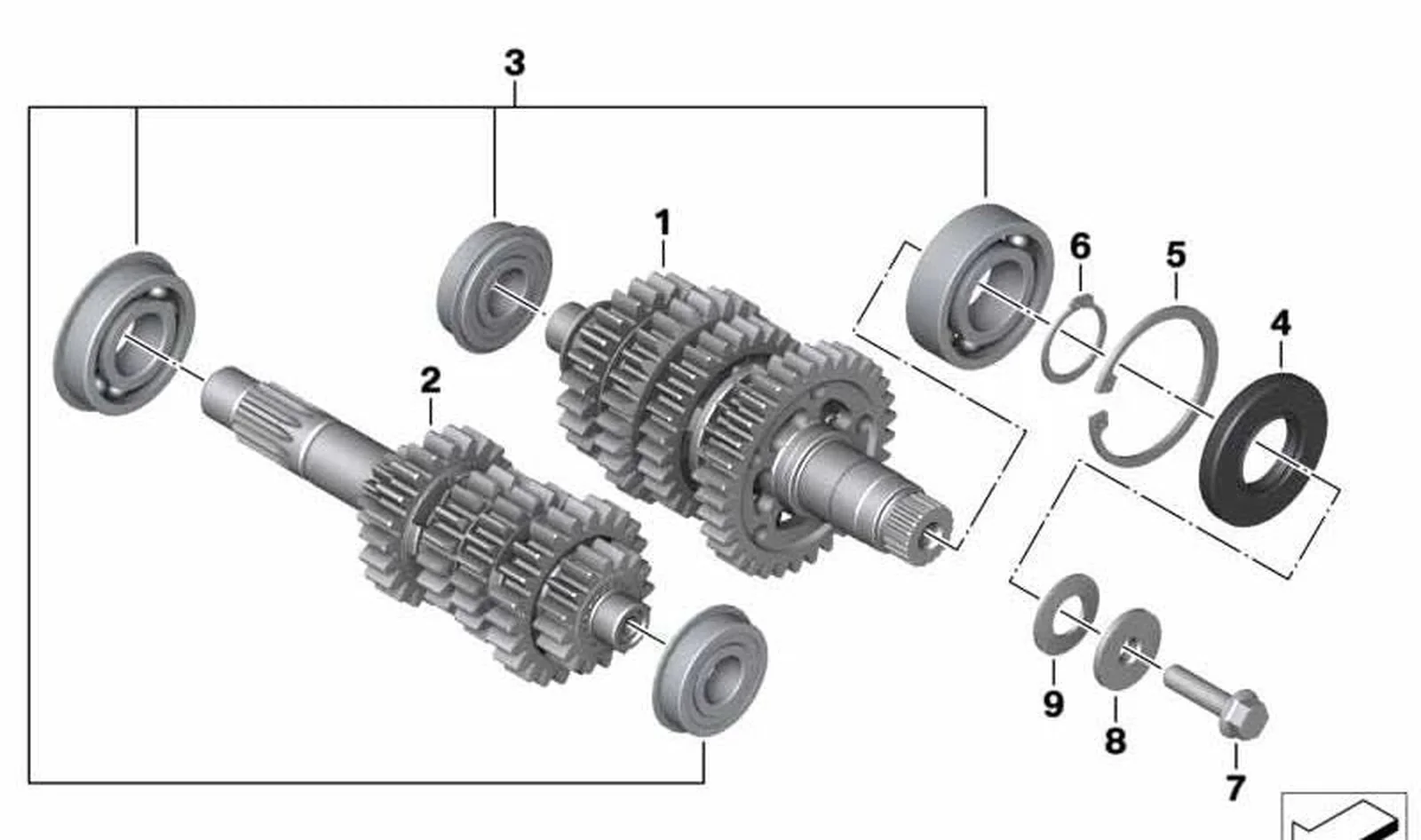 Juego de cojinetes del cambio OEM 23208566442 para motos BMW G 310 R, G 310 GS, G 310 RR. Original BMW Motorrad.