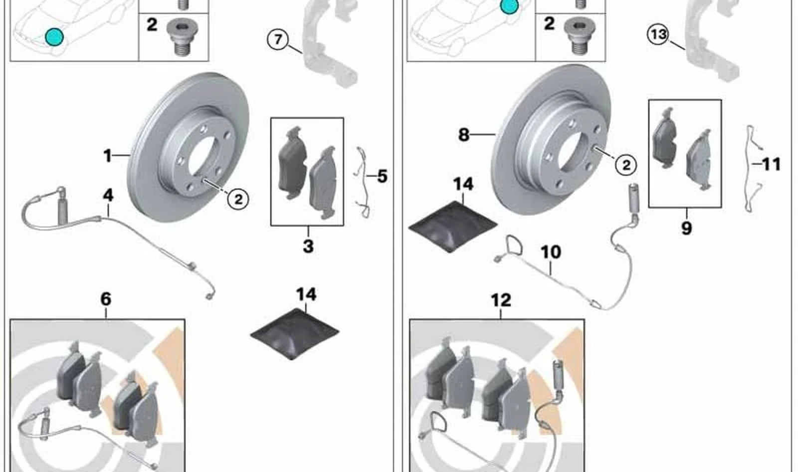 Juego de discos de freno traseros OEM 34212167242 para MINI R50, R53, Cabrio R52. Original MINI.
