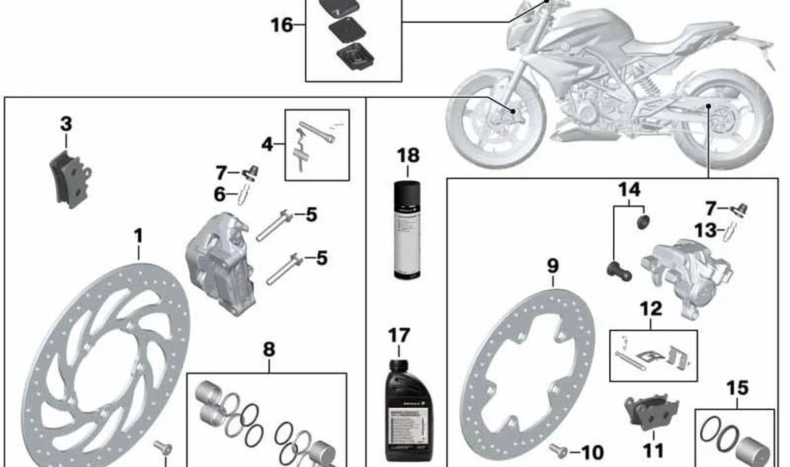 Juego de émbolo del freno trasero con junta OEM 34218569415 para motos BMW G 310 R, G 310 GS, G 310 RR. Original BMW Motorrad.