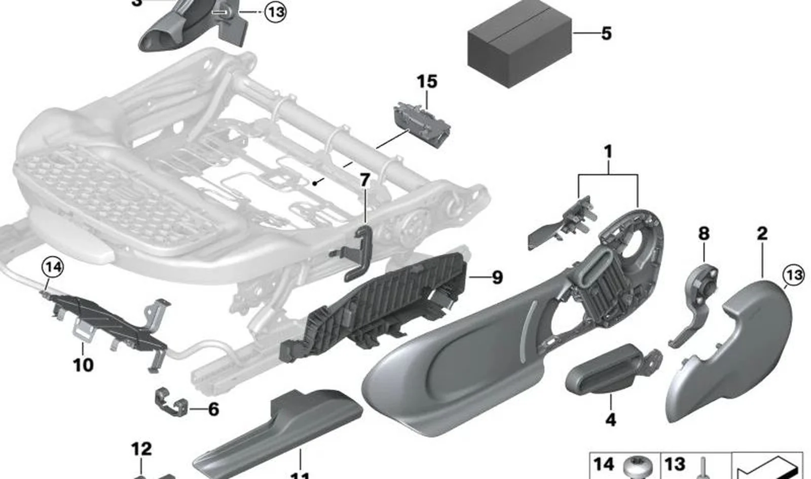 Juego de fijación asiento delantero OEM 52107365918 para MINI F56, F55, F57, F60... y más. Original MINI.