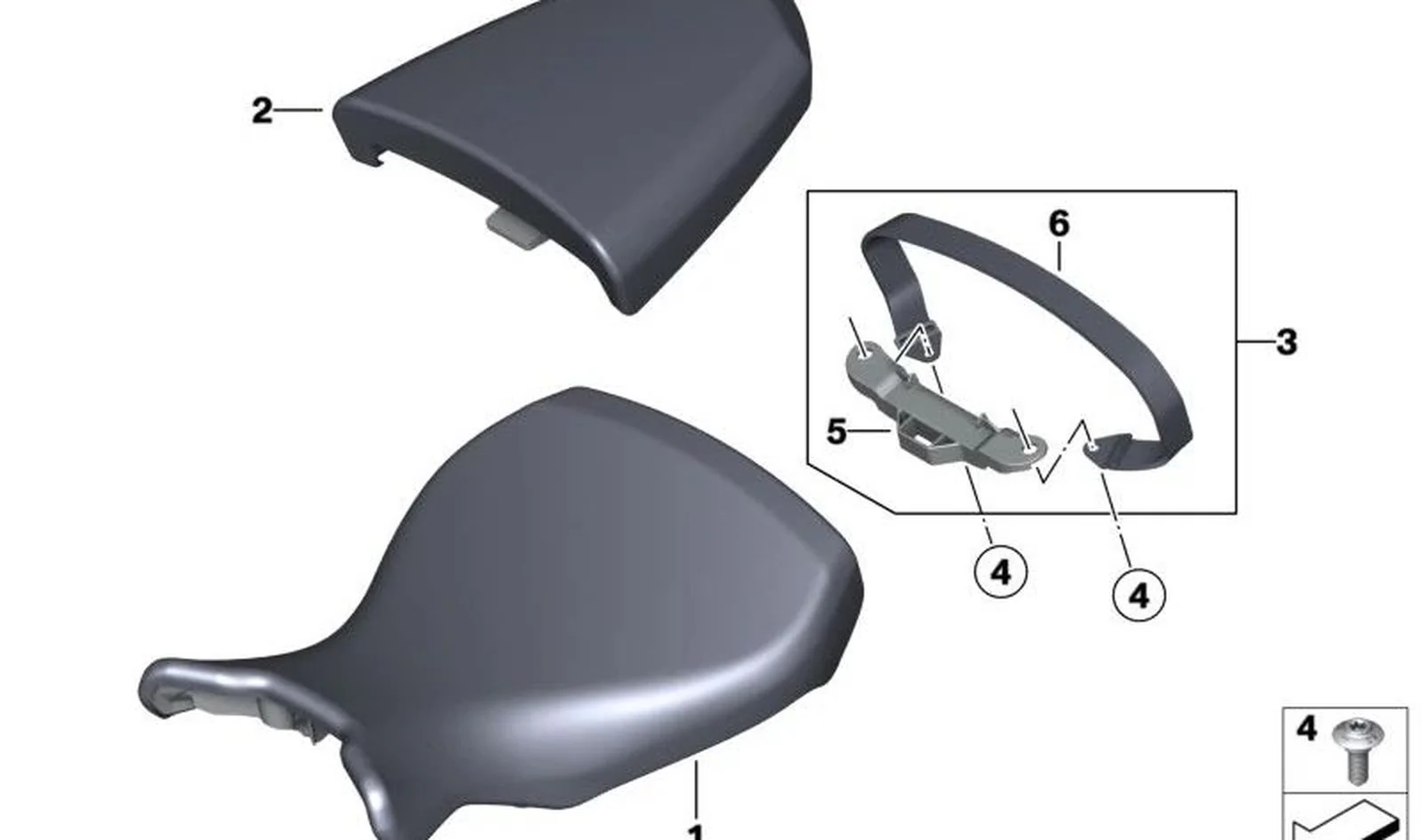 Juego de fijación para asiento conductor/acompañante OEM 77348394188 para motos BMW R nineT Scrambler, R nineT Racer, R nineT Urban G/S. Original BMW Motorrad.