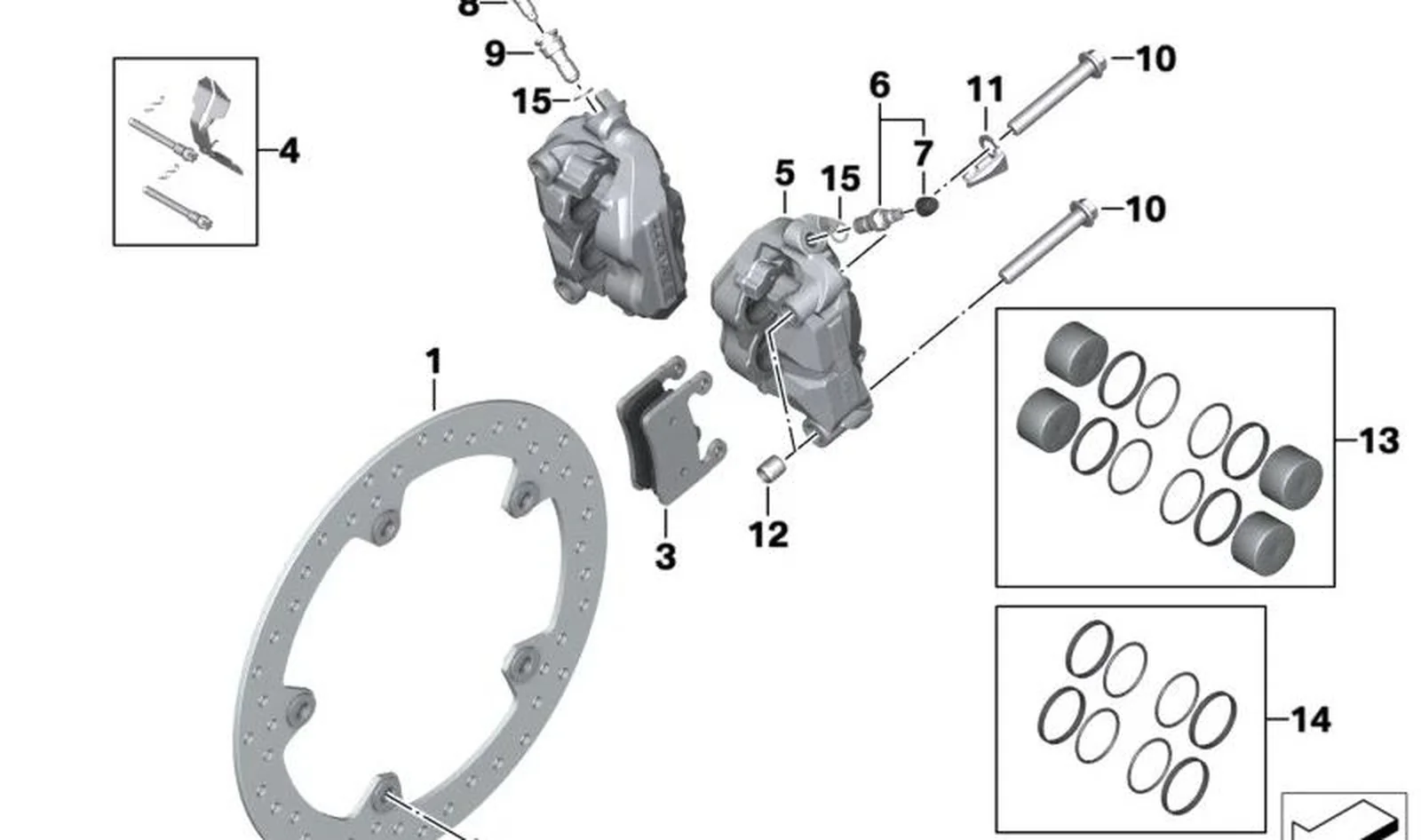 Juego de juntas freno delantero OEM 34111604207 para motos BMW R 1250 GS, R 1250 RT, S 1000 RR... y más. Original BMW Motorrad.