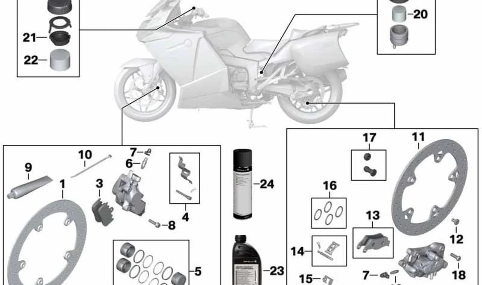 Juego de pastillas de freno traseras con indicador de desgaste OEM 34218527517 para motos BMW K1200GT, K1300GT. Original BMW Motorrad.