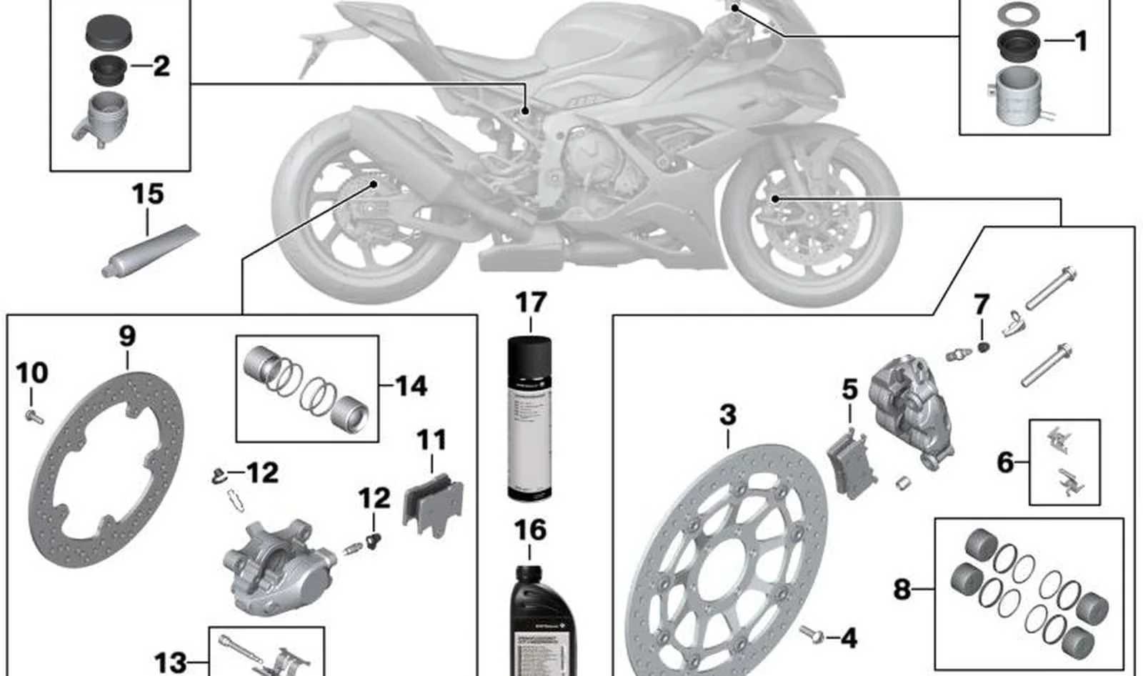 Juego de pastillas de freno trasero OEM 34211542313 para motos BMW M 1000 RR K66 (2020-2025). Original BMW Motorrad.