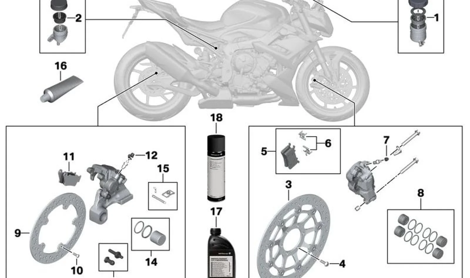 Juego de pastillas de freno trasero OEM 34217107625 para motos BMW S 1000 RR, F 750 GS, F 850 GS... y más. Original BMW Motorrad.