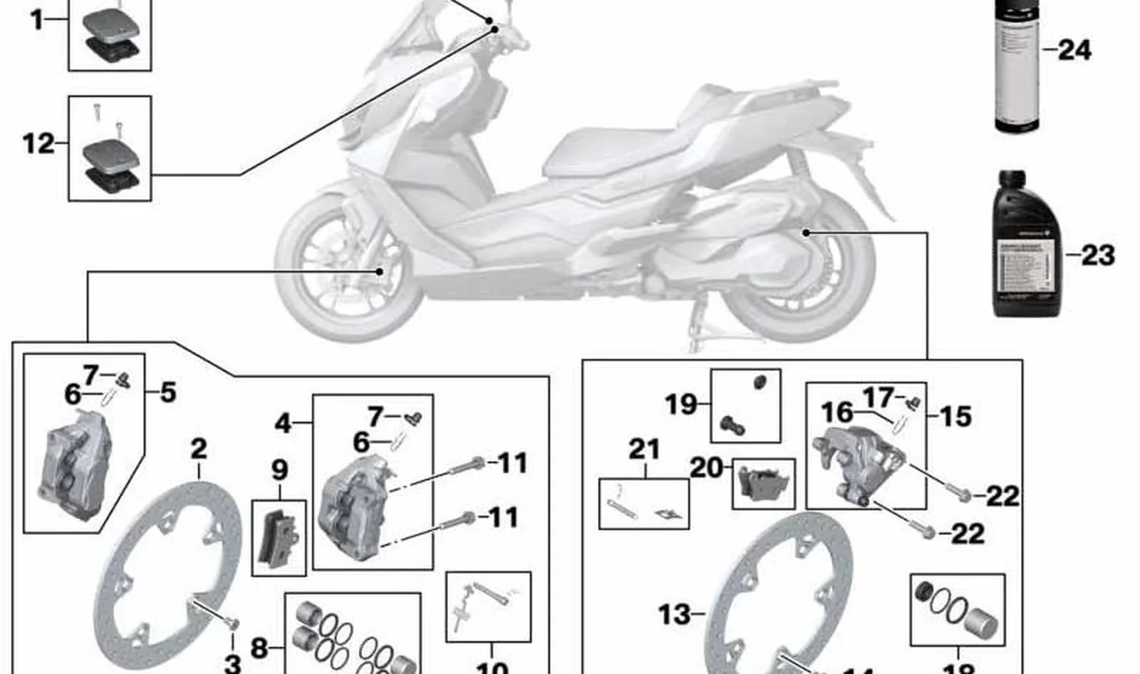 Juego de pastillas de freno trasero OEM 34218409671 para motos BMW C 400 GT, C 400 X. Original BMW Motorrad.