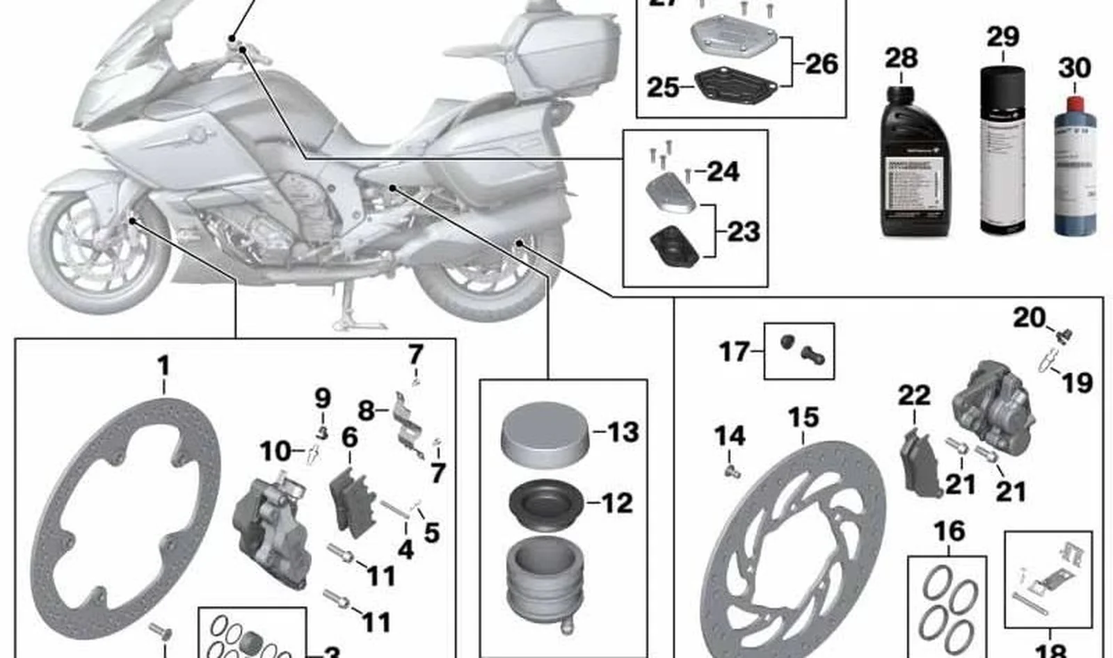 Juego de piezas de fijación forros freno OEM 34217729186 para BMW K1600 GT, K1600 GTL, K1600 Bagger... y más. Original BMW Motorrad.