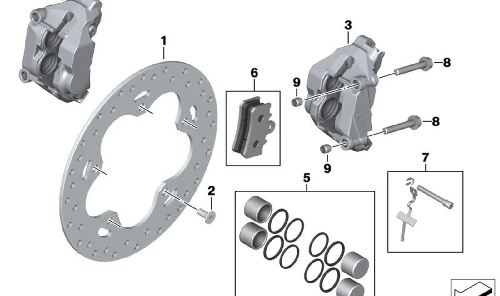 Juego de piezas de fijación para forro del freno OEM 34111690677 para BMW Motorrad C 650 GT, C 400 GT, C 400 X... y más. Original BMW Motorrad.