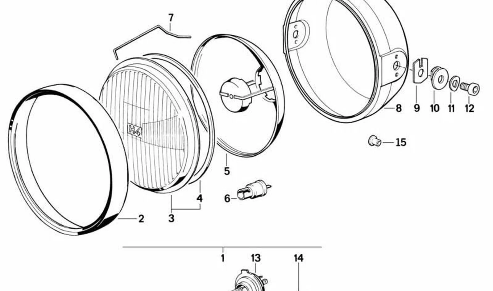 Juego de piezas de montaje para cristal dispersor OEM 63121358148 para motos BMW K75, K100, R100, R100/7, R100 CS, R100 R... y más. Original BMW Motorrad.