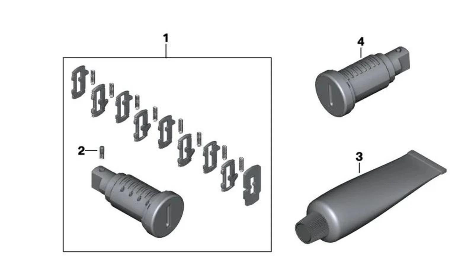 Juego de reparación de cilindro de cierre OEM 51252337270 para motos BMW F 650 GS, F 650 GS Dakar, F 650 CS, G 650 GS, K 1200 GT, K 1200 RS... y más. Original BMW Motorrad