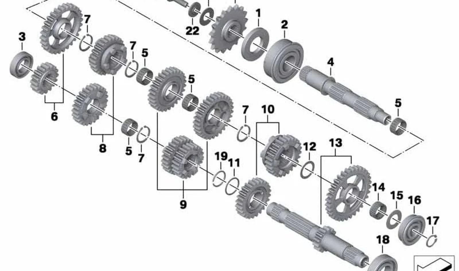 Juego de repuesto par de ruedas marcha 6ª OEM 23008537647 para motos BMW F 700 GS, F 800 GT, F 650 GS... y más. Original BMW Motorrad.