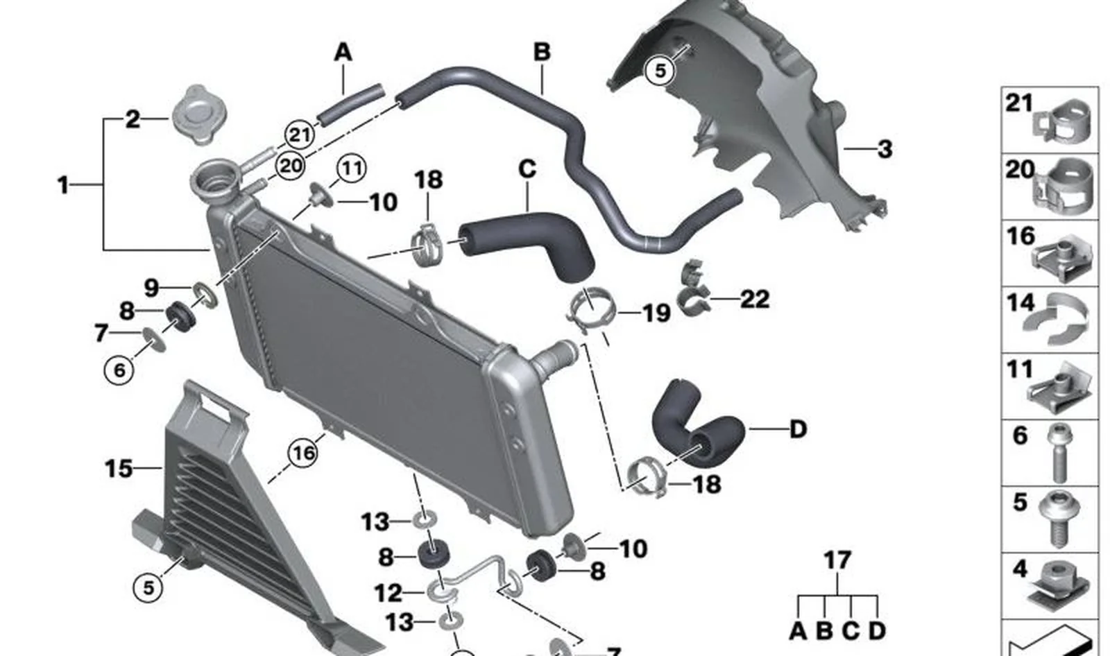 Juego de tubos flexibles de radiador OEM 17129829367 para motos BMW G 310 RR, G 310 GS, G 310 R. Original BMW Motorrad.