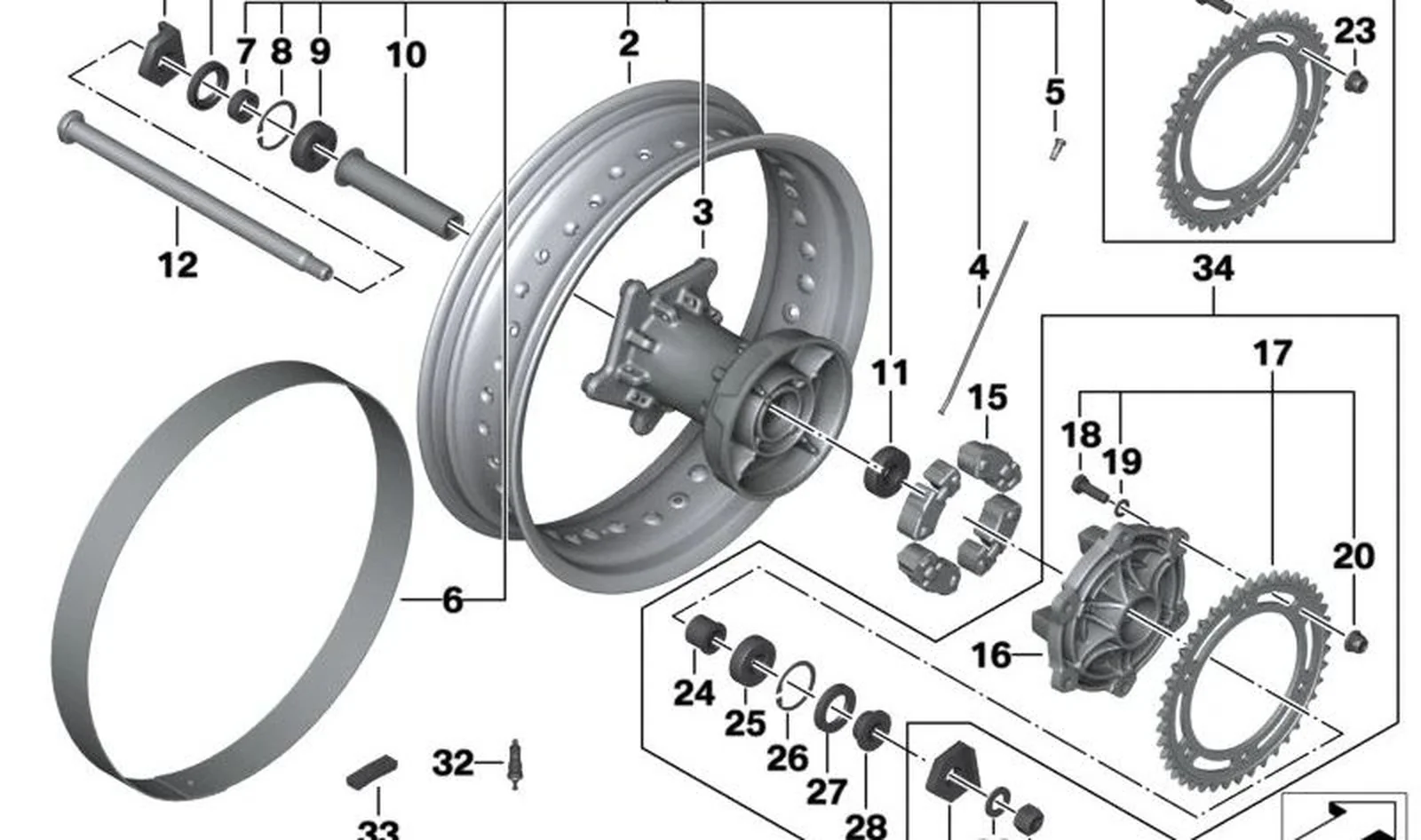 Juego rueda de cadena trasera OEM 27717726616 para motos BMW F 800 GS, F 650 GS. Original BMW Motorrad.