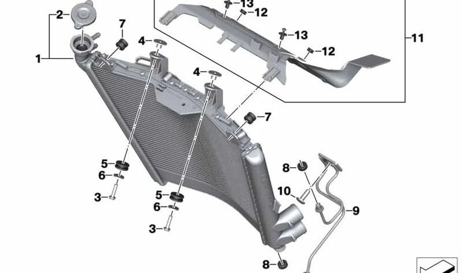 Juego salida de aire radiador OEM 17118405390 para motos BMW S 1000 R, S 1000 RR, M 1000 RR, M 1000 R, S 1000 XR, M 1000 XR. Original BMW Motorrad.