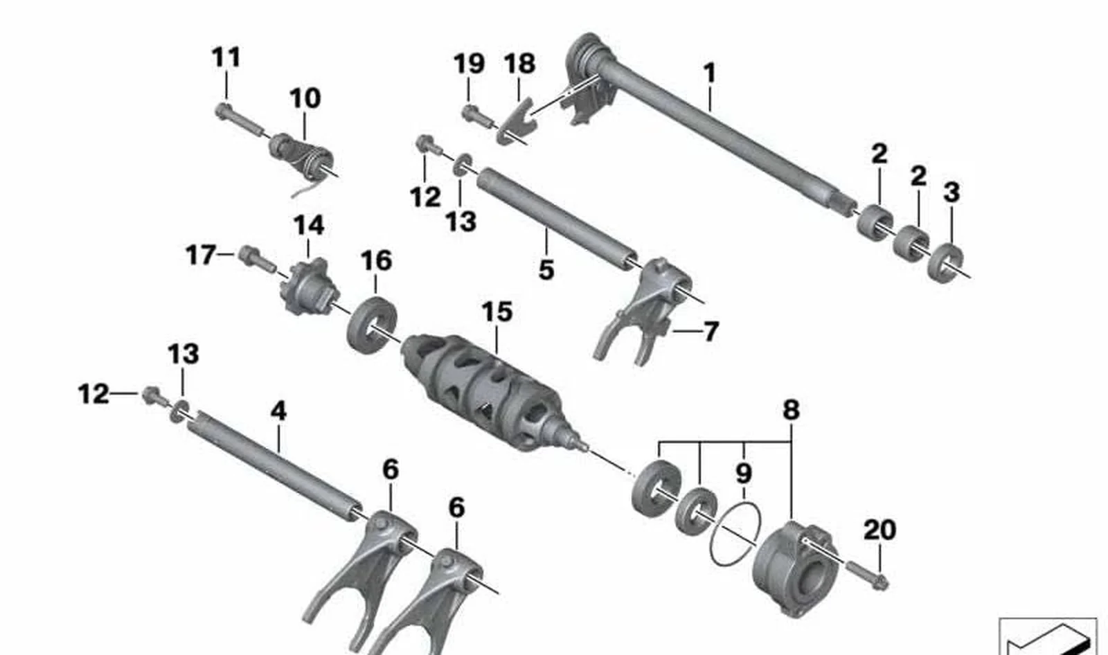 Juego soporte cojinete rodillo de mando OEM 23008394005 para motos BMW HP4, S 1000 RR, S 1000 R, S 1000 XR. Original BMW Motorrad.