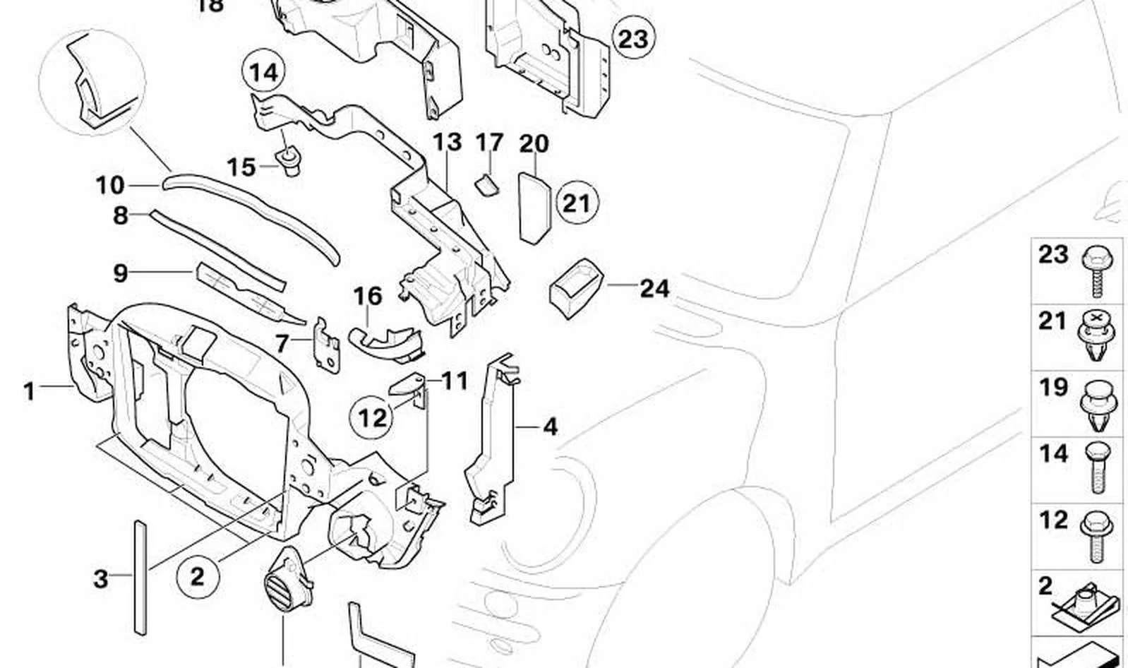 Junta de capó frontal OEM 51711514688 para MINI R50, Cabrio R52. Original MINI.