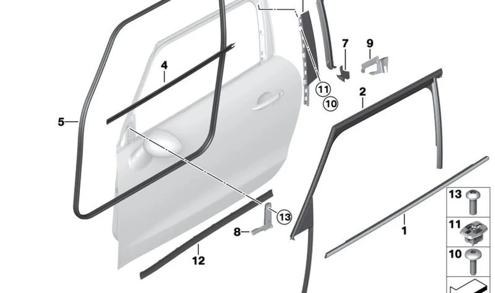 Junta de puerta delantera inferior derecha OEM 51339808776 para MINI Paceman R61. Original MINI.