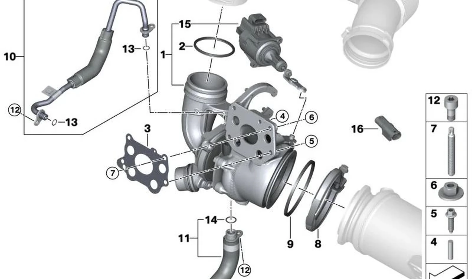 Junta de turbocompresor OEM 11628631898 para MINI F56, F55, F54, F57, F60, Countryman... y más. Original MINI.