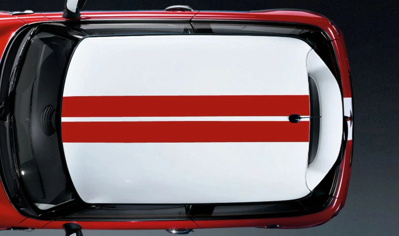 Kit de franjas deportivas para techo Chili Red OEM 51142359607 para MINI F55 Cooper, Cooper LCI, techo de cristal o techo estándar. Original MINI.
