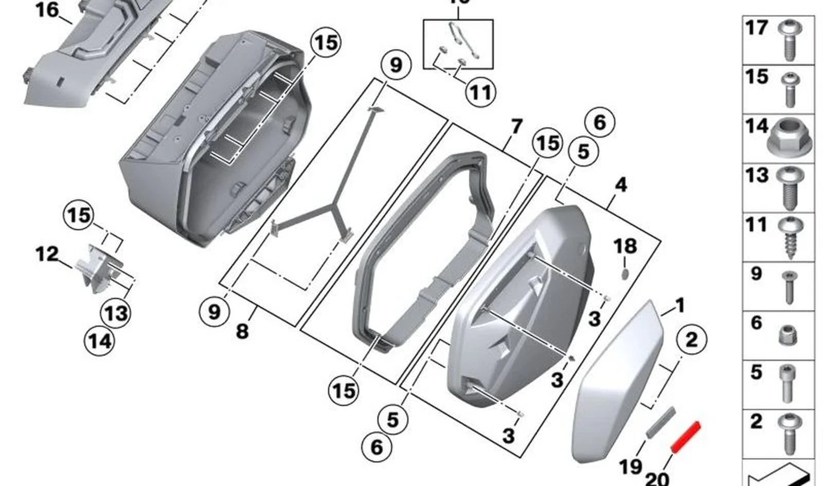 Kit de reparación marco de sellado derecho OEM 77419830244 para BMW Motorrad S 1000 XR (K69). Original BMW Motorrad.