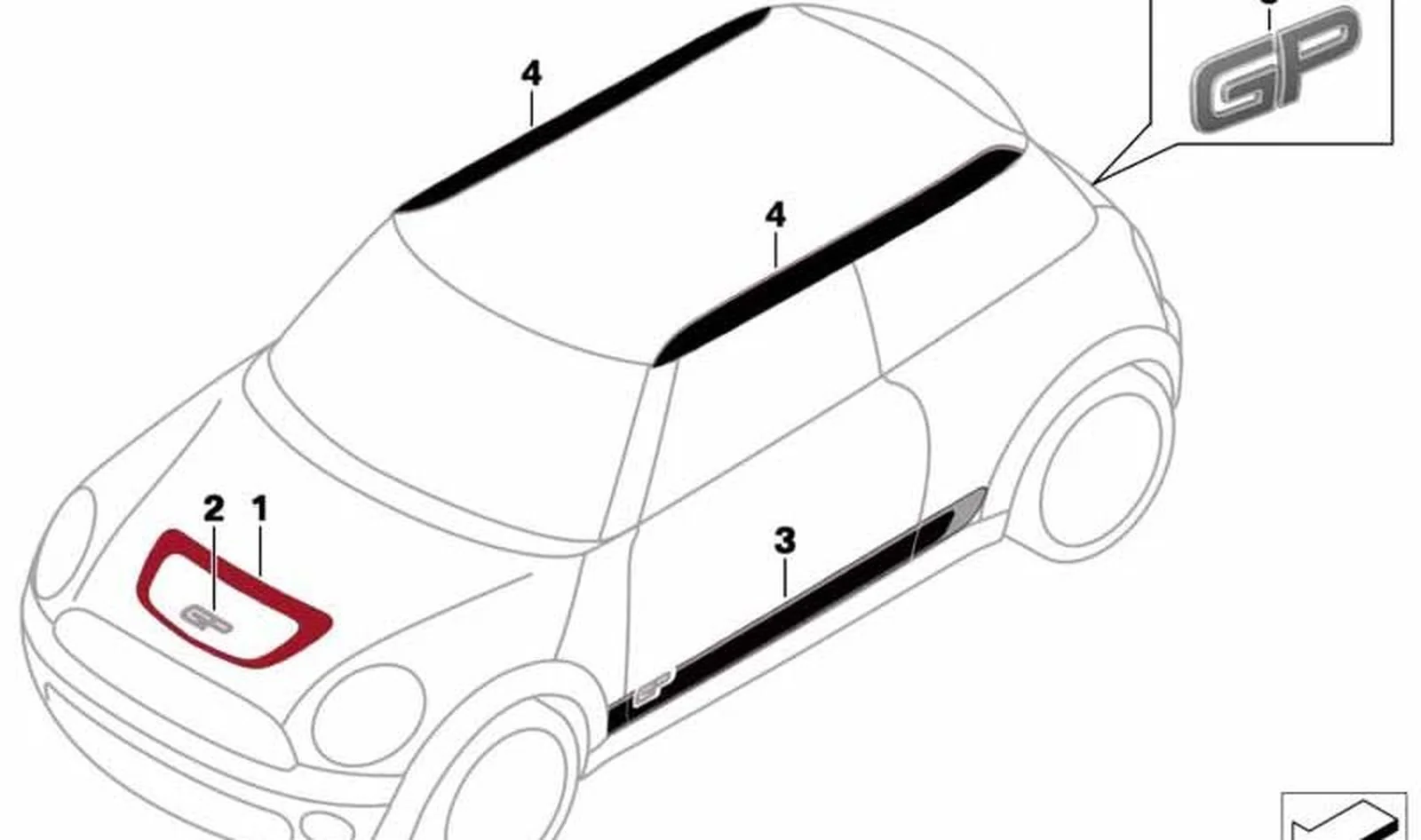 Lámina adhesiva puerta delantera derecha OEM 51147331072 para MINI R56 LCI, Cooper S JCW... y más. Original MINI.