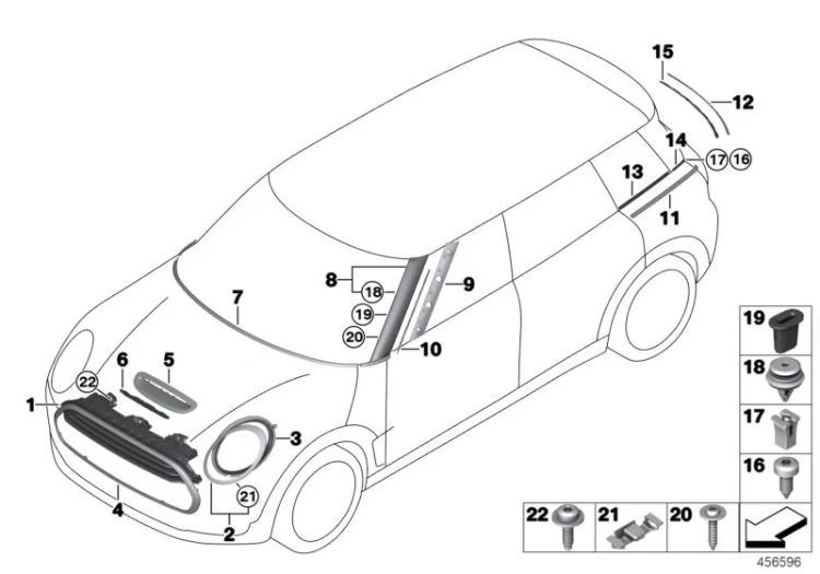 Listón de adorno Splitdoor izquierdo OEM 51137473263 para MINI Clubman F54, F54 LCI. Original MINI.