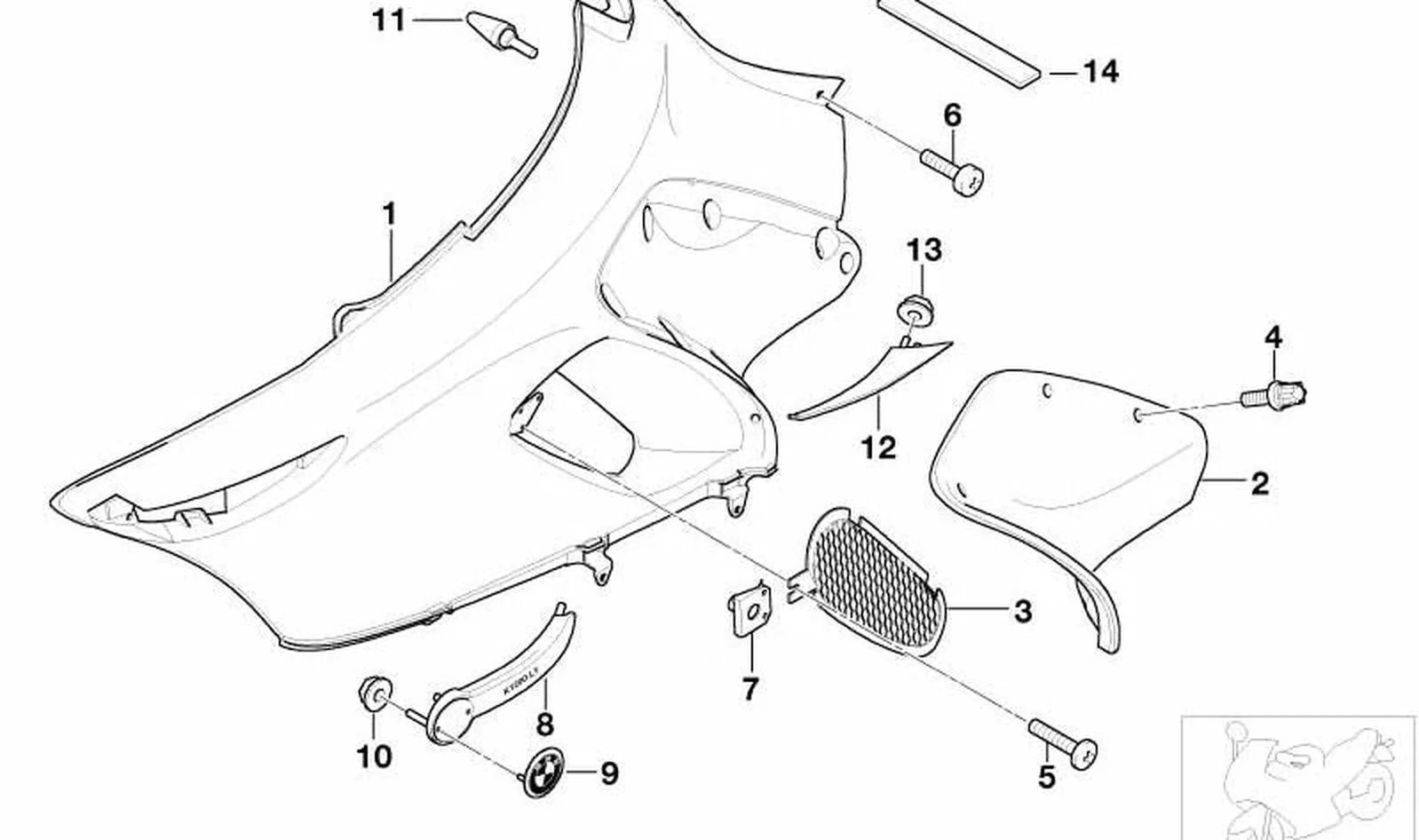 Listón de adorno superior derecho OEM 46637699570 para BMW Motorrad K 1200 RS, K 1200 LT. Original BMW Motorrad.