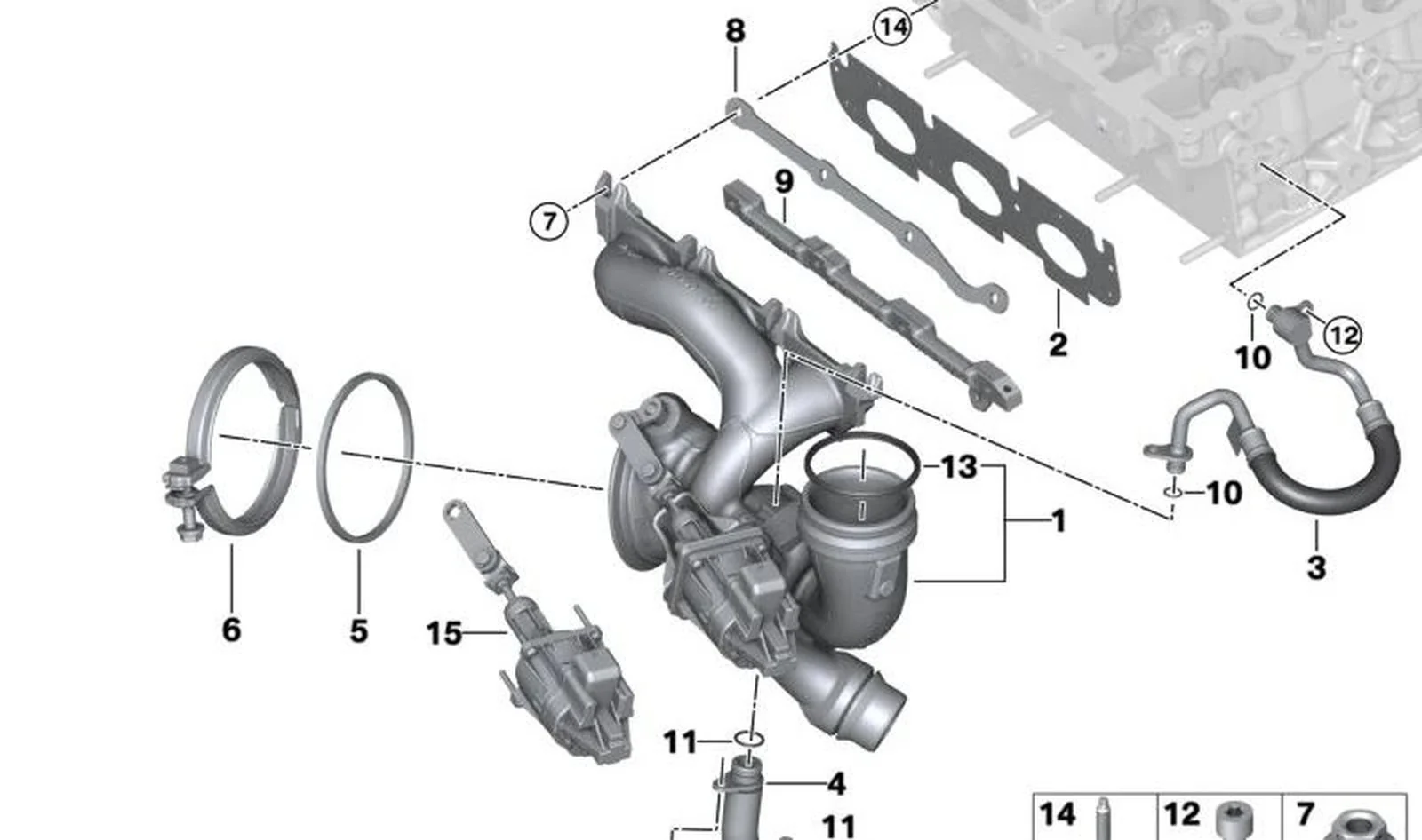 Listón sujeción colector escape arriba OEM 11627625162 para MINI F56, F55, Clubman F54, Cabrio F57, Countryman F60 y más. Original MINI.