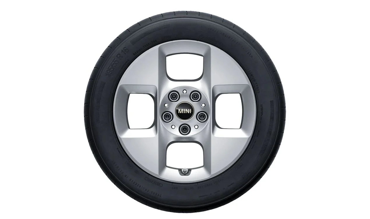Llanta de aleación 4 radios cuadrados 955 6,5Jx16 ET47 color plata refined silver OEM 36115A3E635 para MINI F65, F66, Cabrio F67. Original MINI.