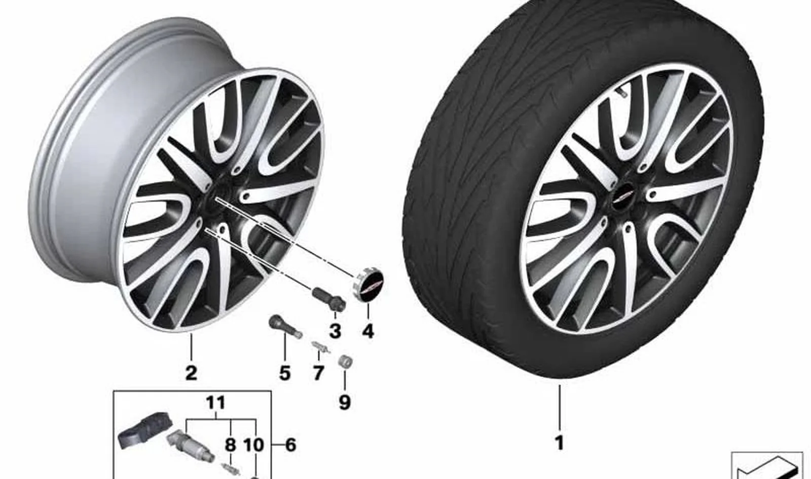 Llanta de aleación ligera 7,5Jx18 ET51 Jet Black Uni OEM 36106875603 para MINI Countryman F60, F60 LCI… y más. Original MINI. - Image 7