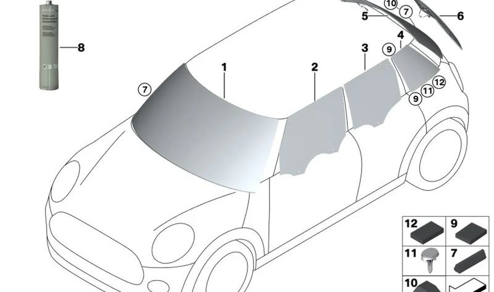 Luneta trasera lateral izquierda verde OEM 51318492743 para MINI Clubman F54, F54 LCI… y más. Original MINI.