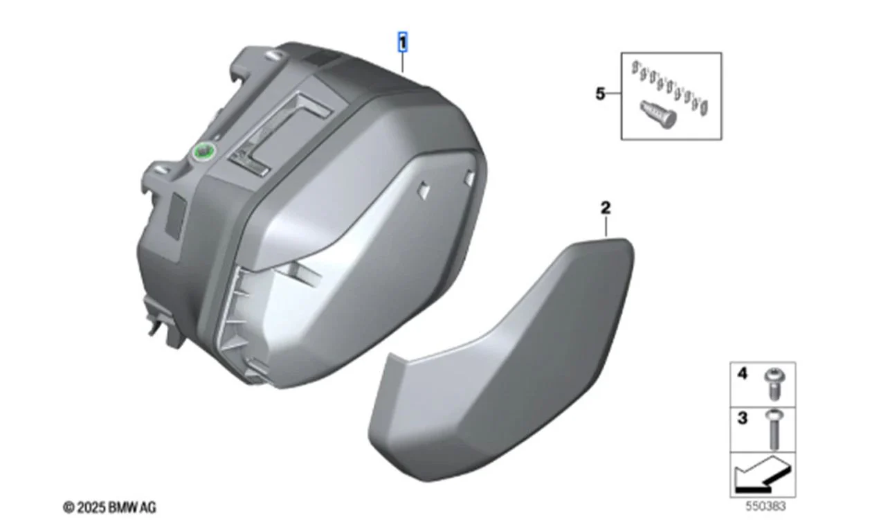 Maleta lateral izquierda electrificada OEM 77415A70775 para motos BMW R 1300 R, R 1300 RS. Original BMW Motorrad.