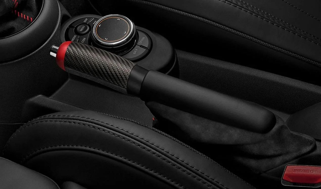 Maneta de freno de mano JCW con fuelle Alcantara OEM 34402469136 para MINI F56, F55, Cabrio F57... y más. Original MINI.