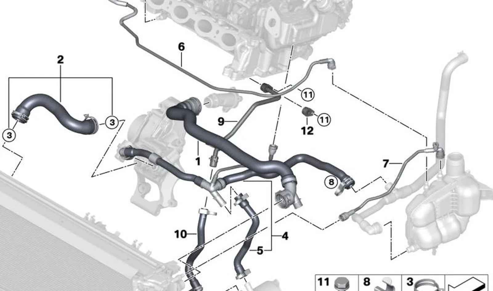 Manguera de depósito de compensación OEM 17128475728 para MINI F55, F56, F54, F57 y más. Original MINI.