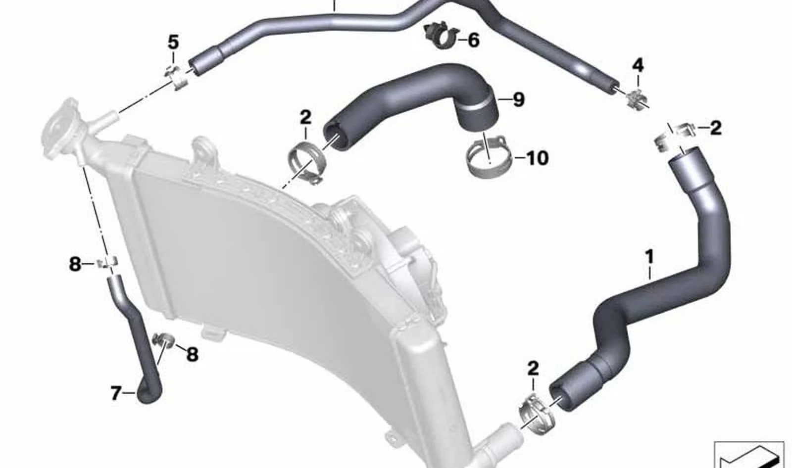 Manguera de líquido refrigerante avance OEM 17128404411 para BMW Motorrad F 900 R, F 900 XR, F 900 GS... y más. Original BMW Motorrad.