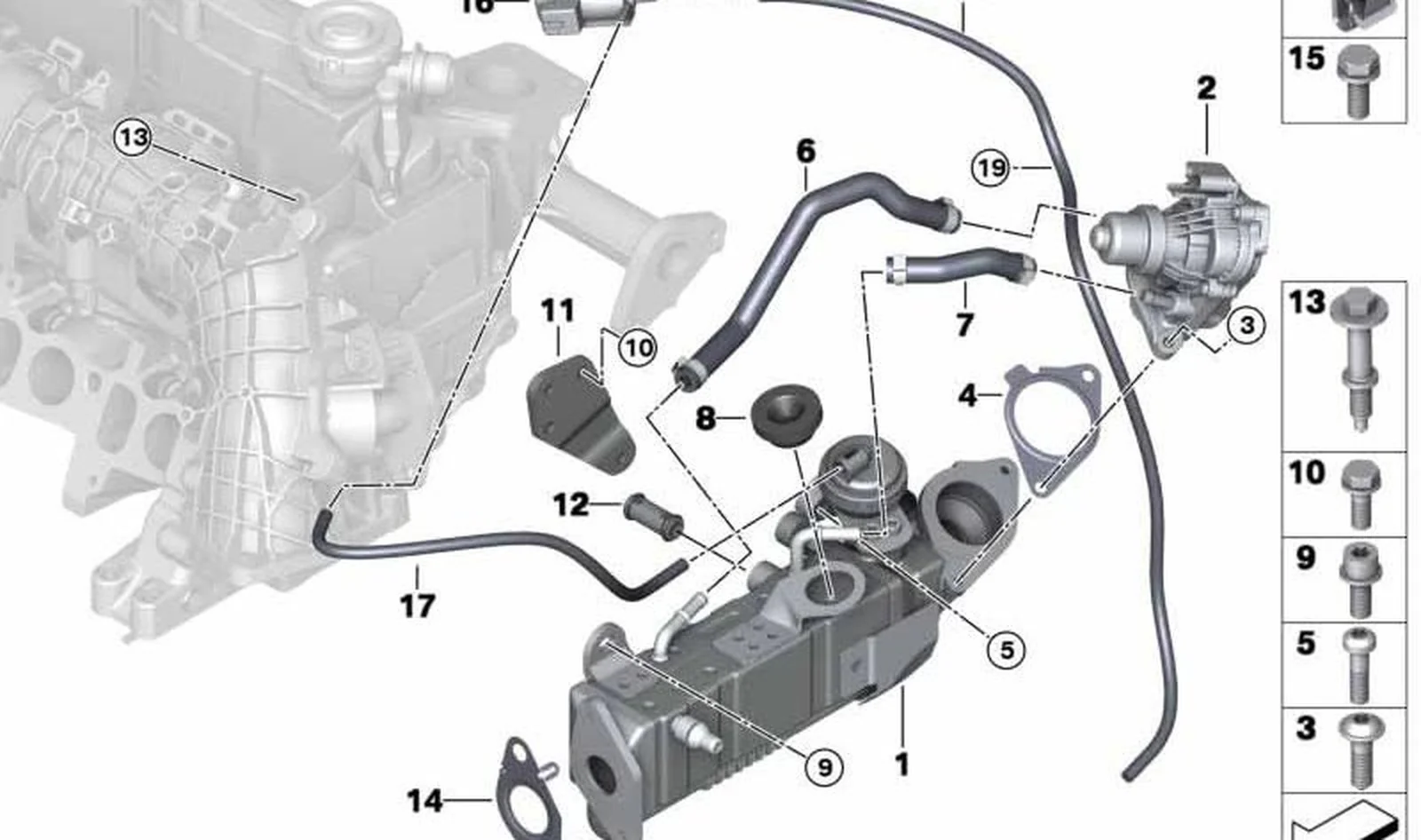 Manguera radiador recirculación gases escape OEM 11718575402 para MINI Countryman R60, Paceman R61. Original MINI.