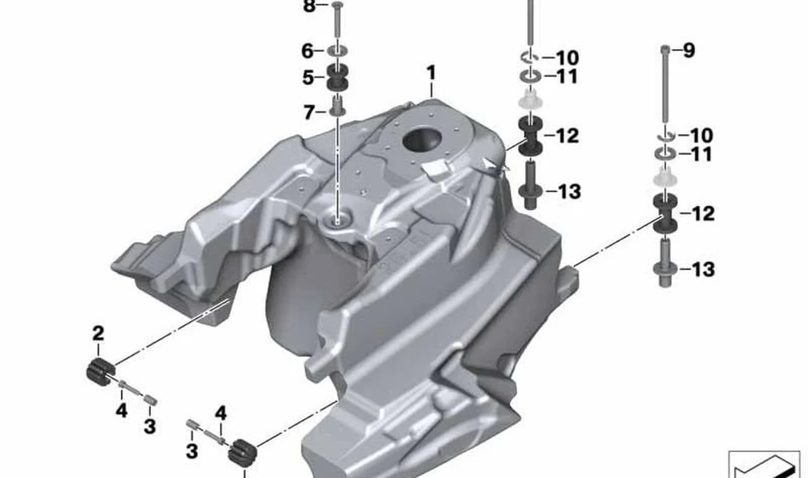 Manguito depósito delantero OEM 16117722574 para motos BMW K 1600 GT, K 1600 GTL, K 1600 Bagger. Original BMW Motorrad.