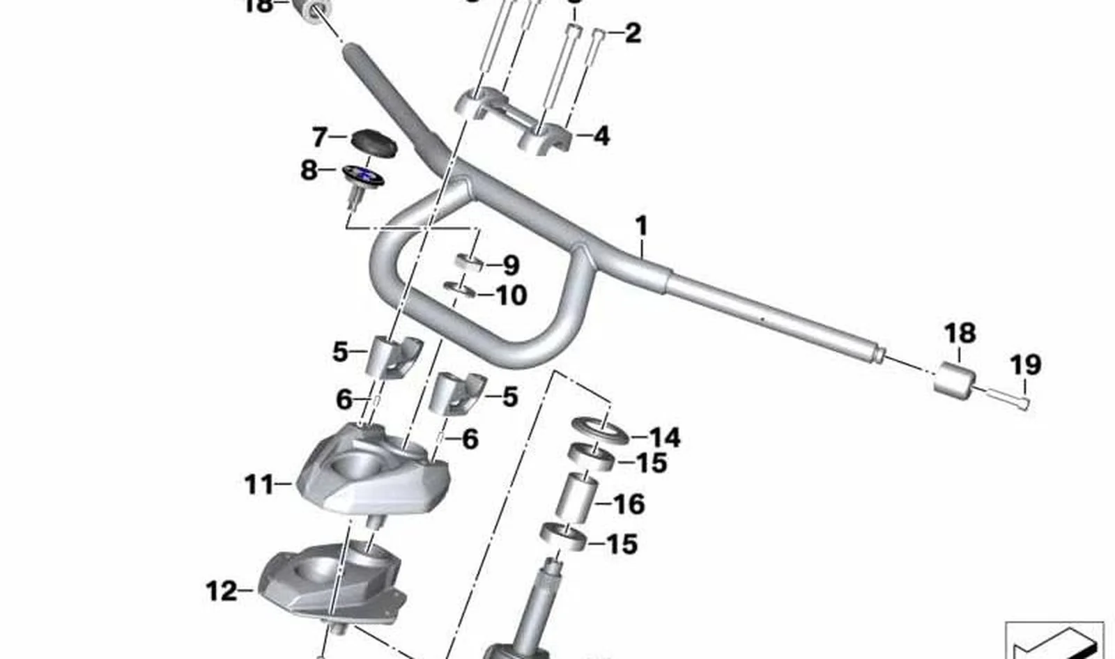 Manillar de tubo OEM 32718356794 para BMW Motorrad K 1600 GT, K 1600 GTL, K 1600 Bagger. Original BMW Motorrad.