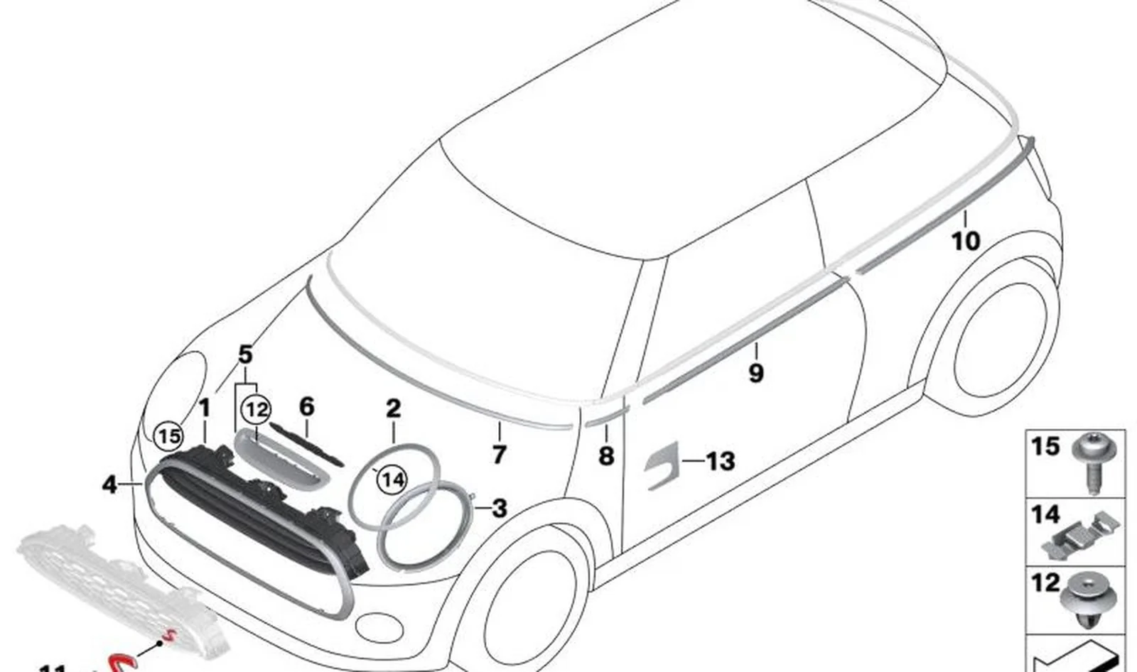 Marco de rejilla delantera OEM 51137449207 para MINI F55, F56, F57 Cooper, Cooper D, Cooper S… y más. Original MINI - Image 3