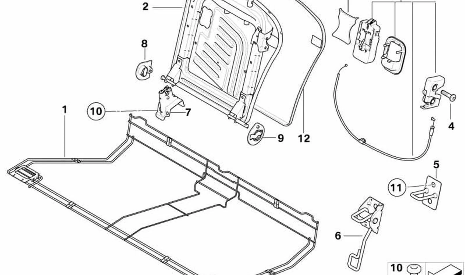 Marco de respaldo izquierdo OEM 52202751251 para MINI R56, R56 LCI, Clubman R55, Clubman R55 LCI. Original MINI.
