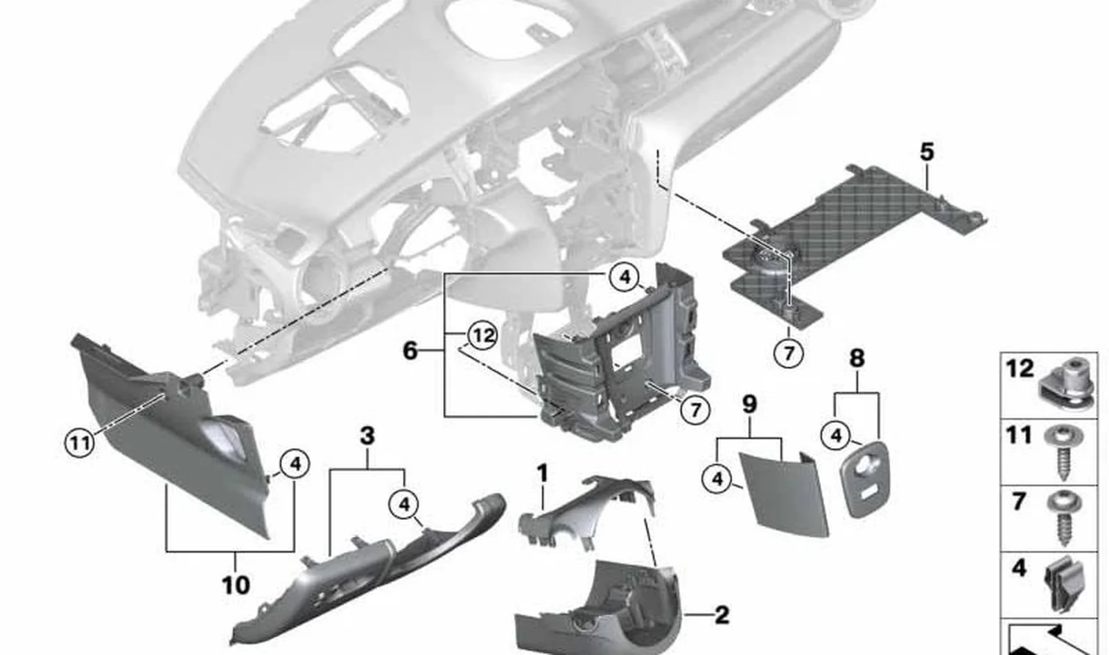 Marco pantalla panel inferior central OEM 51459873518 para MINI F56, F55, F57... y más. Original MINI.