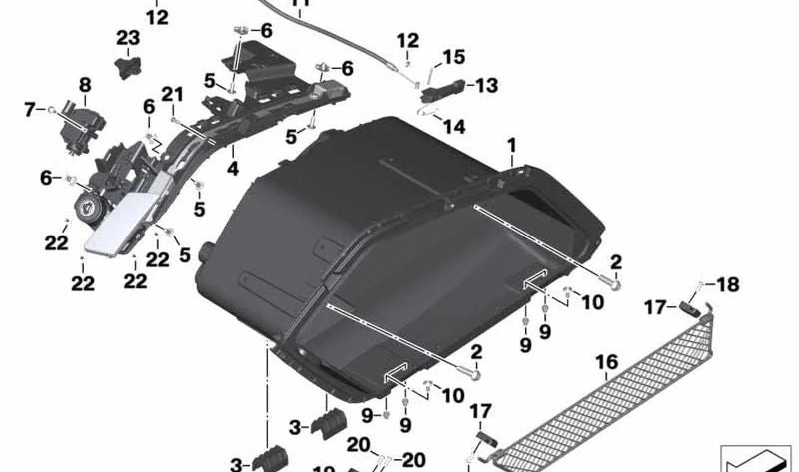 Mecanismo de bloqueo izquierdo de maleta OEM 46548562105 para motos BMW K 1600 Bagger K61 (2017-2021, desde 2021). Original BMW Motorrad.