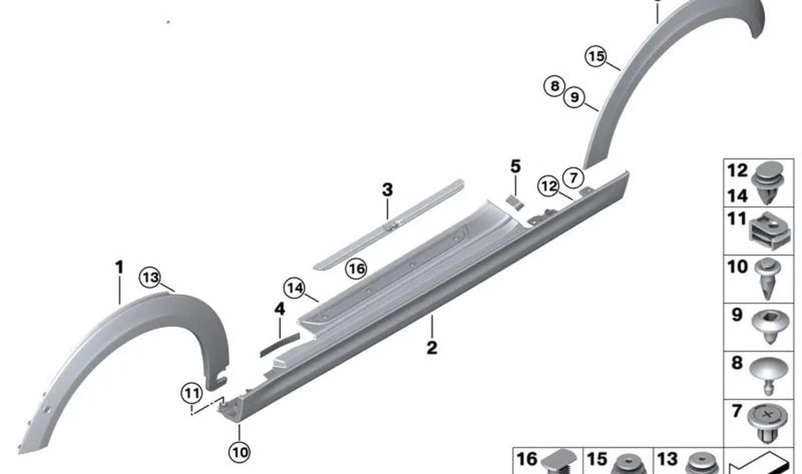 Moldura arco de rueda delantera derecha OEM 51775A3C806 para MINI F56, F57... y más. Original MINI.