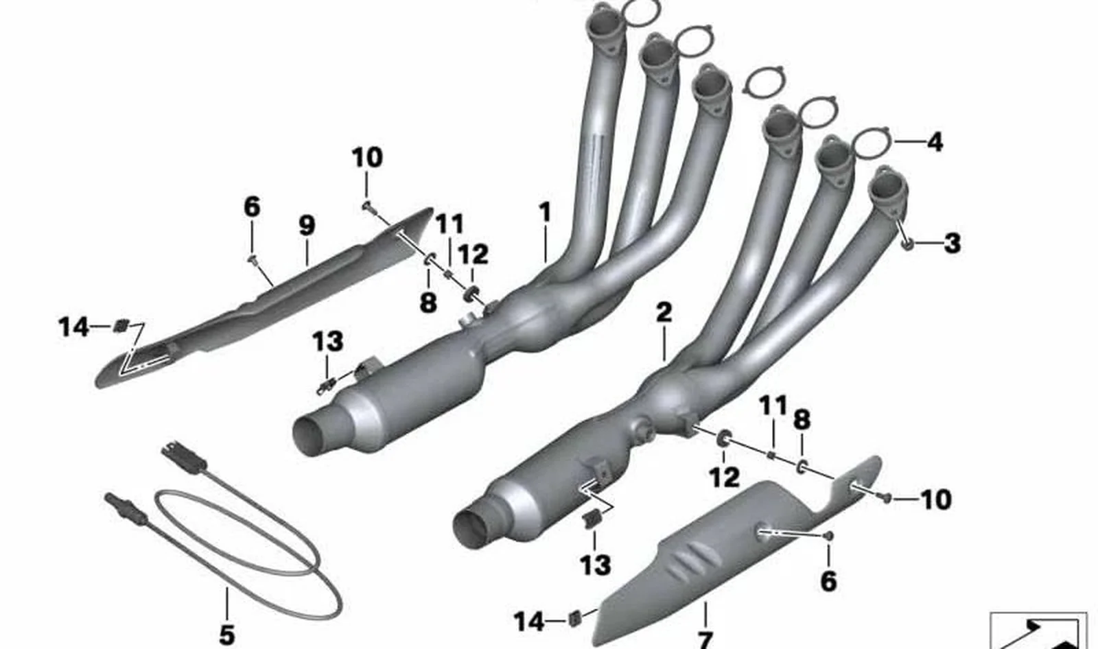 Moldura catalizador izquierda OEM 18518546716 para BMW Motorrad K1600 GT, K1600 GTL, K1600 Bagger. Original BMW Motorrad.