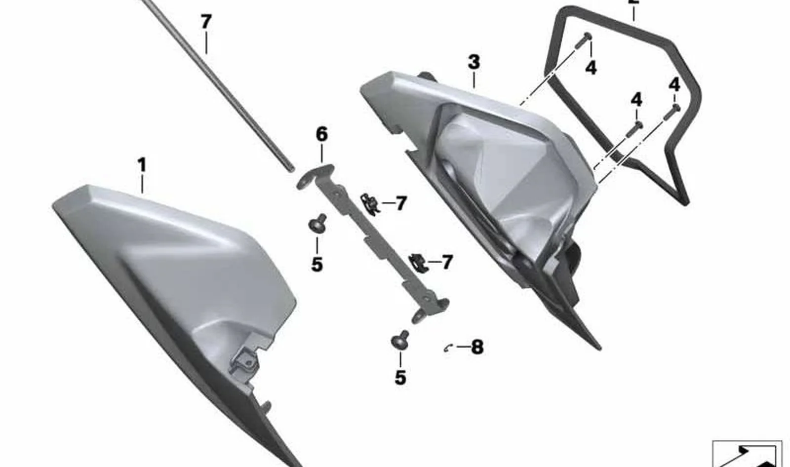 Moldura completa portaequipajes derecha OEM 46637724906 para BMW Motorrad C 600 Sport, C 650 Sport. Original BMW Motorrad.