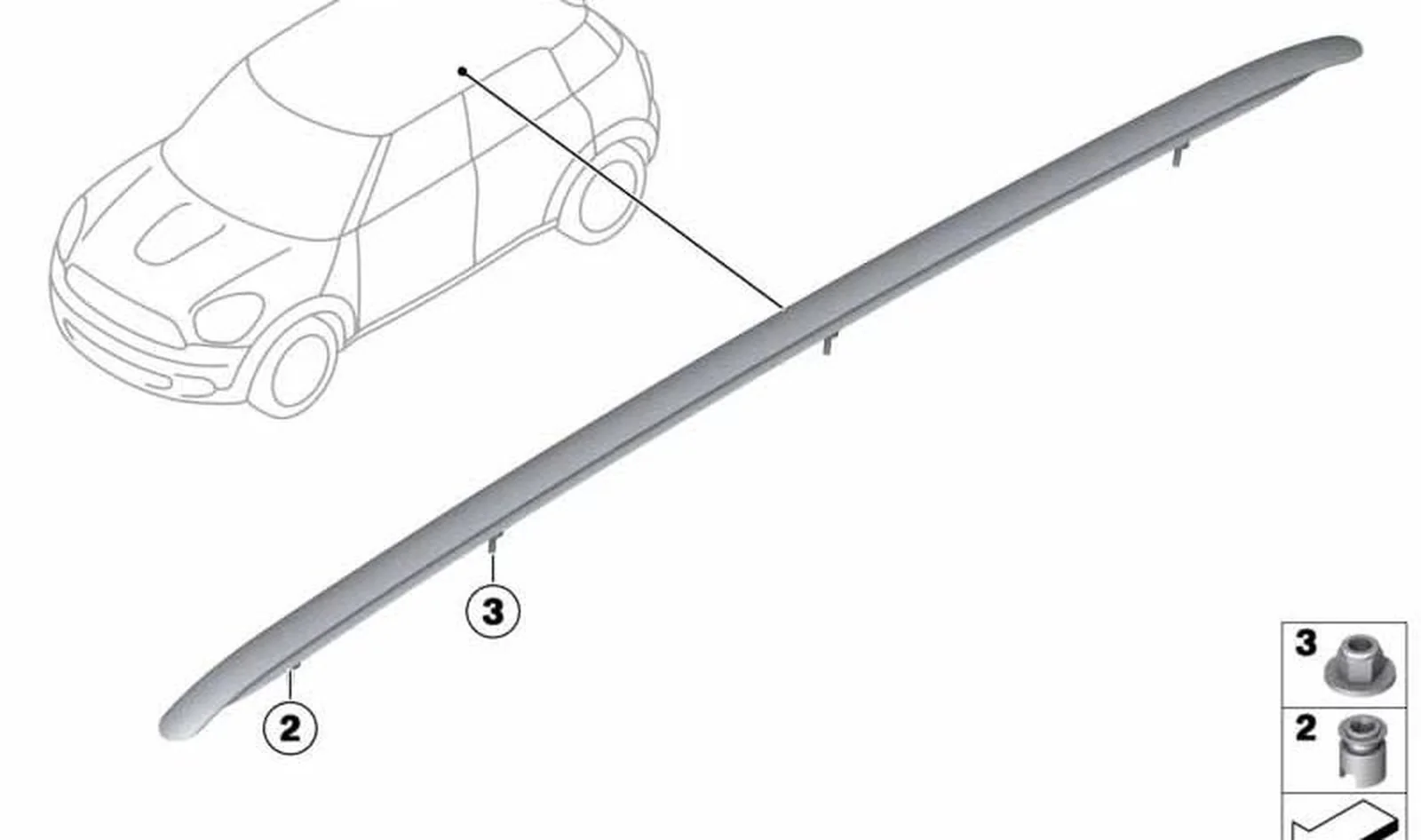 Moldura de techo derecha OEM 51139812896 para MINI Countryman R60 (2010-2016). Original MINI.