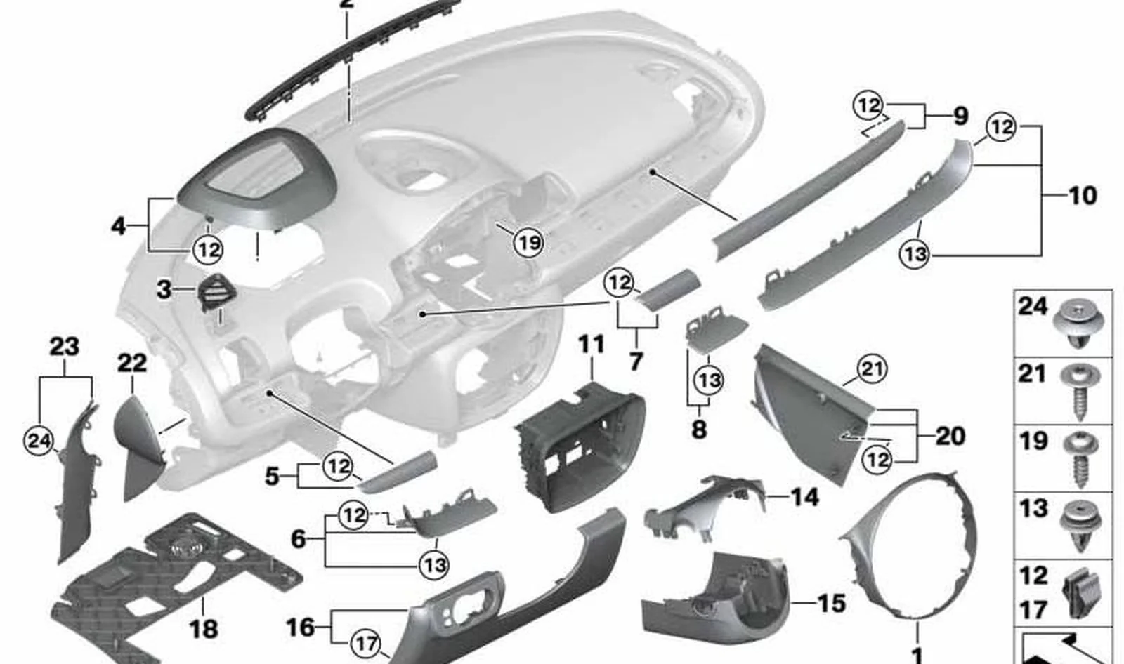 Moldura del Head-up Display izquierda OEM 51459305701 para MINI Clubman F54, F54 LCI. Original MINI.