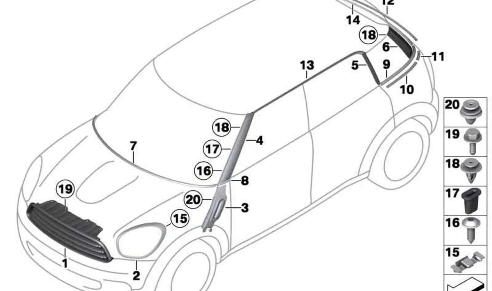 Moldura lateral izquierda OEM 51139802757 para MINI Countryman R60 (2010-2016). Original MINI.