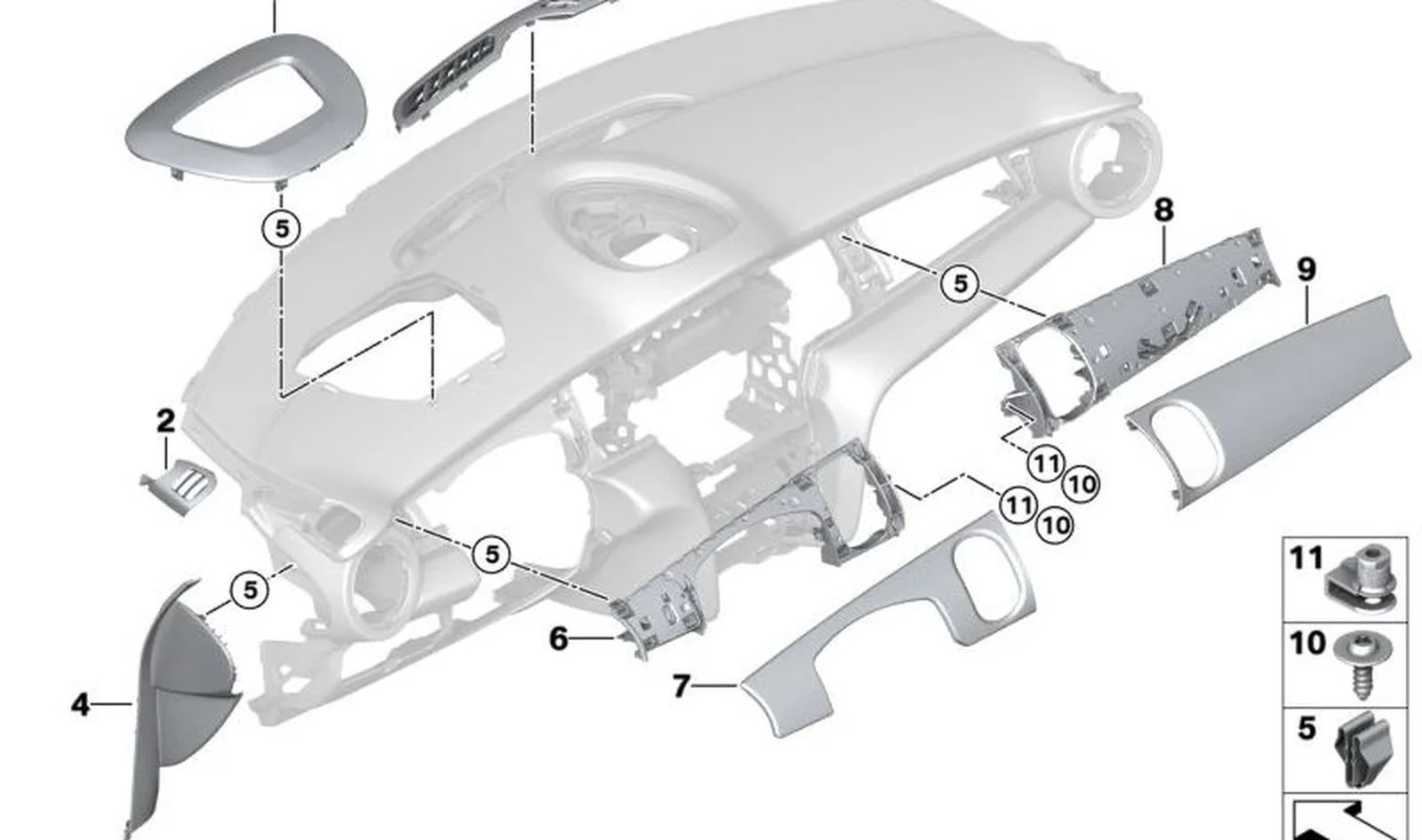 Moldura panel exterior izquierdo OEM 51459361675 para MINI F55 (2013-2021), F55 LCI (2020-2024). Original MINI.