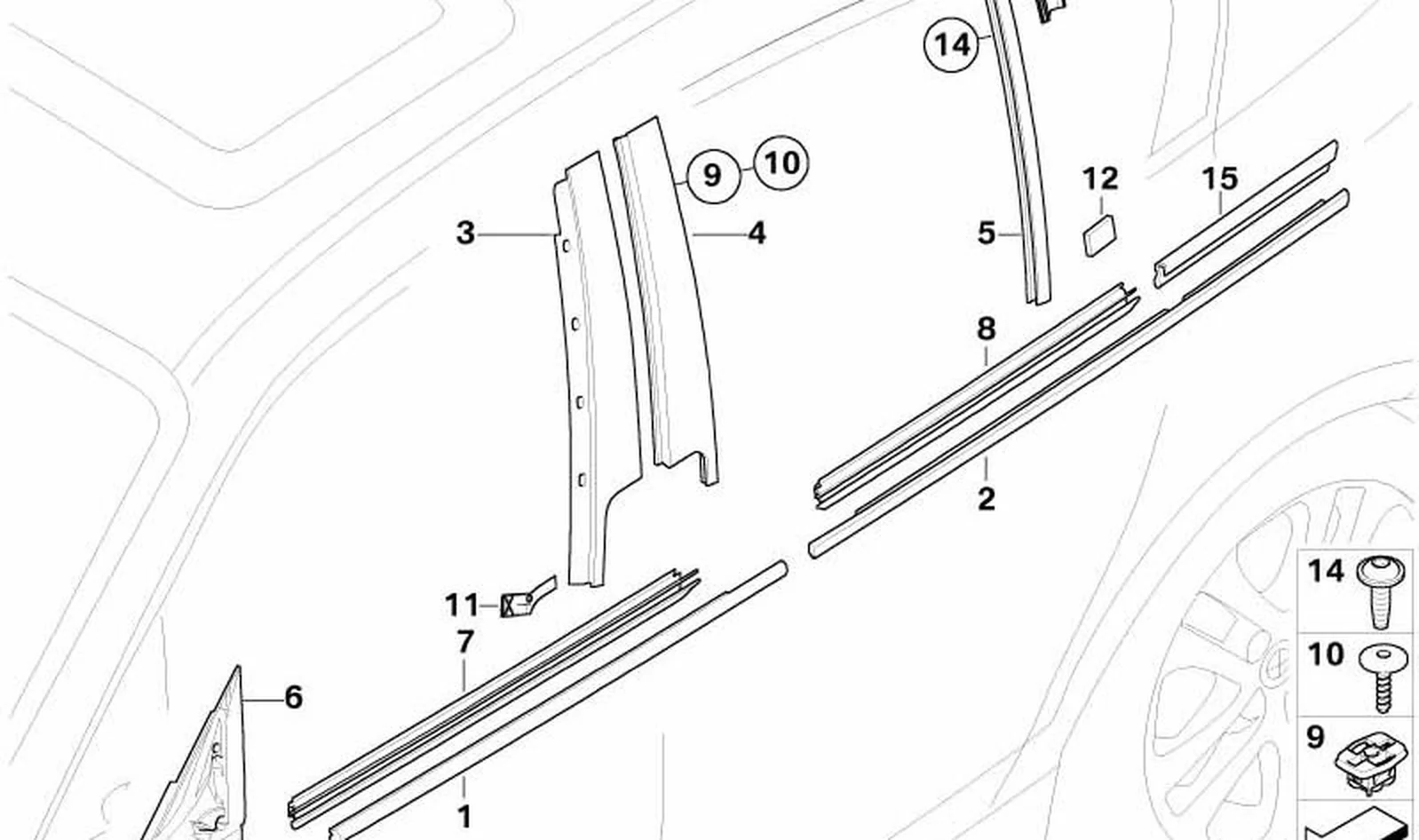 Moldura ventana montante B puerta delantera derecha OEM 51337068100 para BMW Serie 1 E87, E87 LCI. Original BMW.